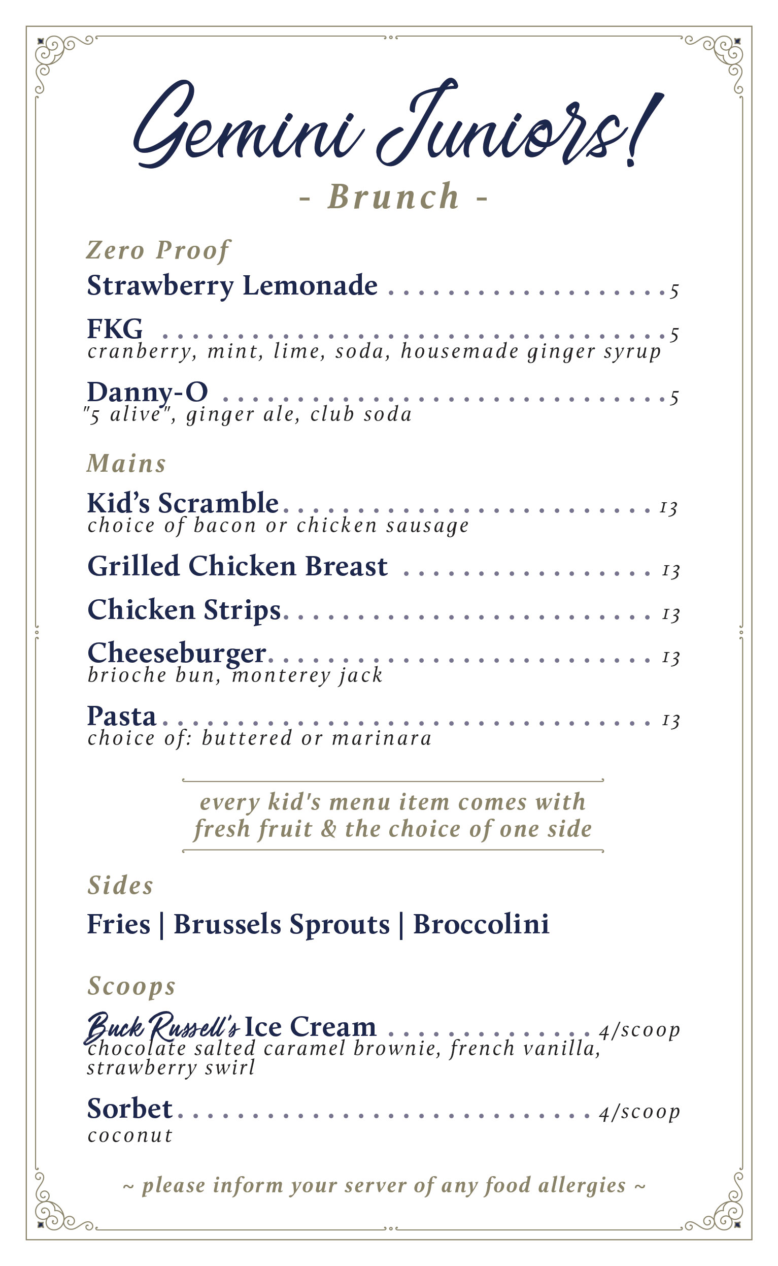 Kids Brunch Menu