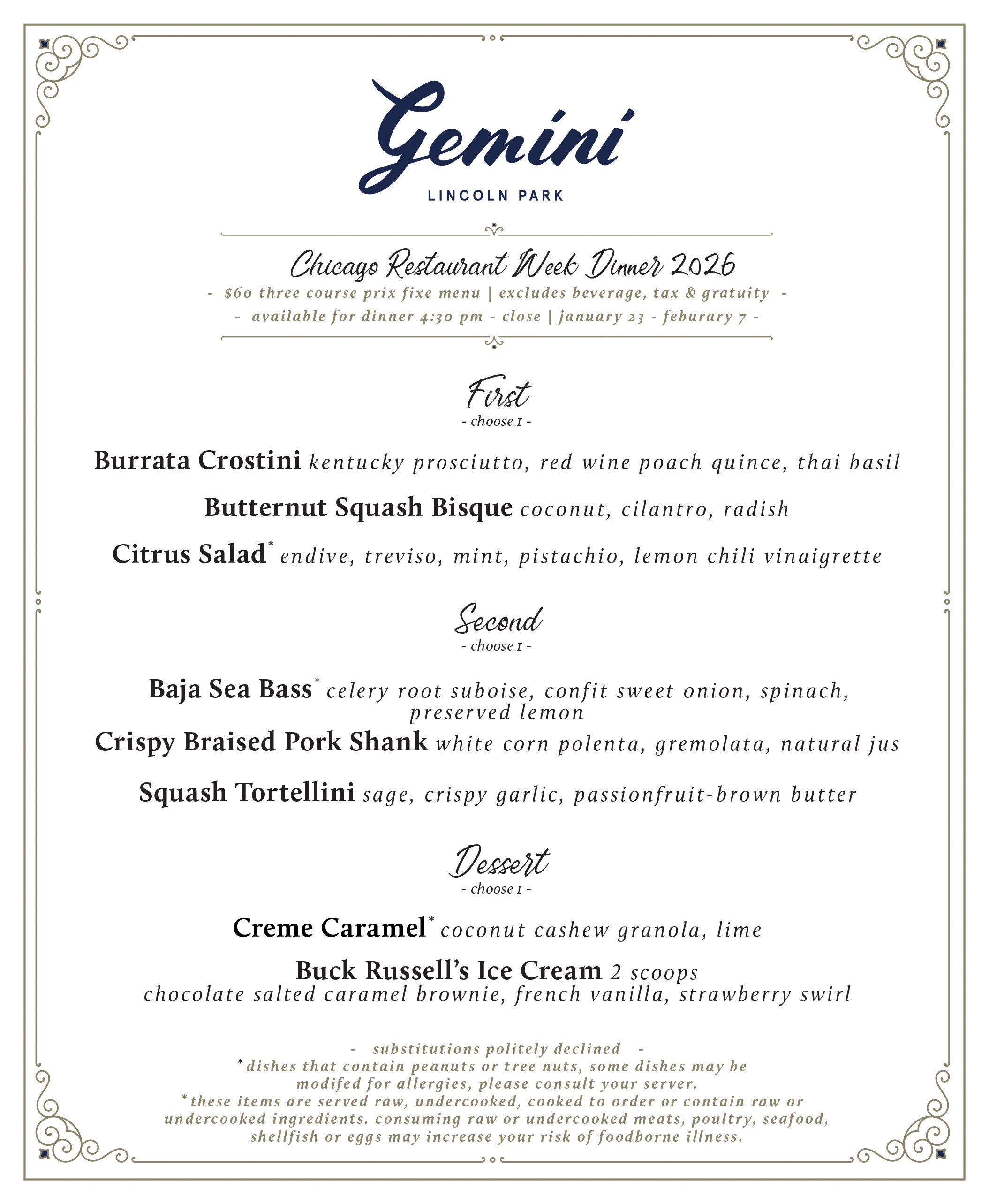 Restaurant Week Menu